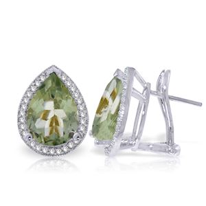 ALARRI 6.82 Carat 14K Solid White Gold French Clips Earrings Diamond Green Amethyst