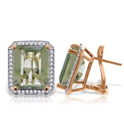 ALARRI 11.6 Carat 14K Solid Rose Gold French Clips Earrings Diamond Green Amethyst