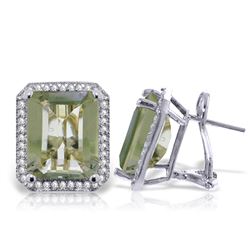 ALARRI 11.6 Carat 14K Solid White Gold French Clips Earrings Diamond Green Amethyst