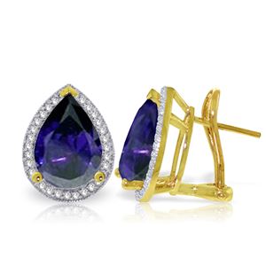 ALARRI 10.52 CTW 14K Solid Gold French Clips Earrings Diamond Sapphire