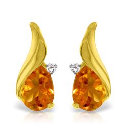 ALARRI 3.26 Carat 14K Solid Gold Stud Earrings Diamond Citrine