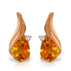 ALARRI 3.26 Carat 14K Solid Rose Gold Stud Earrings Diamond Citrine