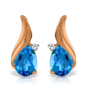 ALARRI 5.06 Carat 14K Solid Rose Gold Stud Earrings Diamond Blue Topaz