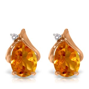 ALARRI 3.26 Carat 14K Solid Rose Gold Stud Earrings Diamond Citrine