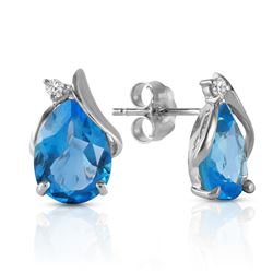 ALARRI 5.06 CTW 14K Solid White Gold Stud Earrings Diamond Blue Topaz