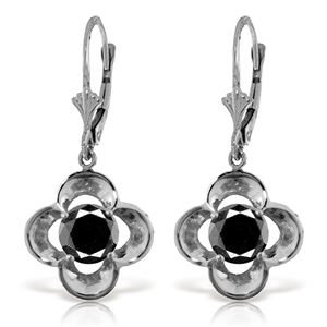 ALARRI 14K Solid White Gold Leverback Earrings w/ 1.0 Carat Black Diamond