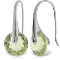 ALARRI 14K Solid White Gold Fish Hook Earrings w/ Green Amethyst