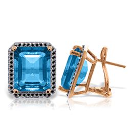 ALARRI 14K Solid Rose Gold Stud French Clips Earrings Diamonds & Blue Topaz