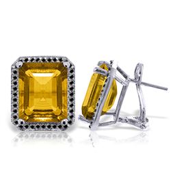 ALARRI 14K Solid White Gold Stud French Clips Earrings Diamonds & Citrines