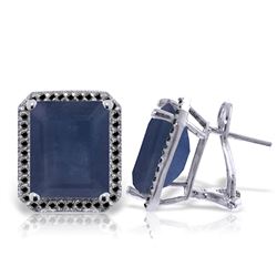 ALARRI 14K Solid White Gold Stud French Clips Earrings w/ Black Diamonds & Sapphires