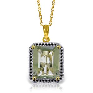 ALARRI 14K Solid Gold Necklace w/ Natural Black Diamonds & Green Amethyst