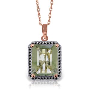 ALARRI 14K Solid Rose Gold Necklace w/ Natural Black Diamonds & Green Amethyst