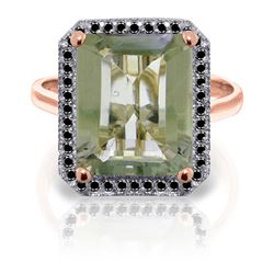 ALARRI 14K Solid Rose Gold Ring w/ Natural Black Diamonds & Green Amethyst