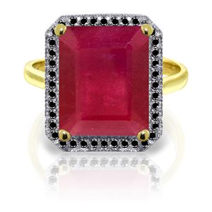 ALARRI 14K Solid Gold Ring w/ Natural Black Diamonds & Ruby
