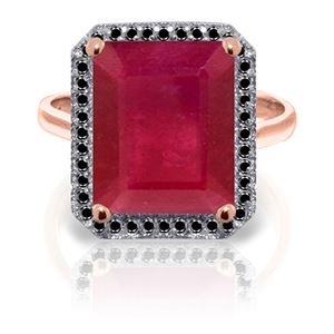 ALARRI 14K Solid Rose Gold Ring w/ Natural Black Diamonds & Ruby