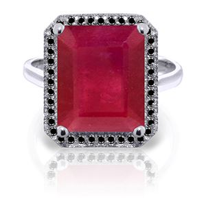 ALARRI 14K Solid White Gold Ring w/ Natural Black Diamonds & Ruby