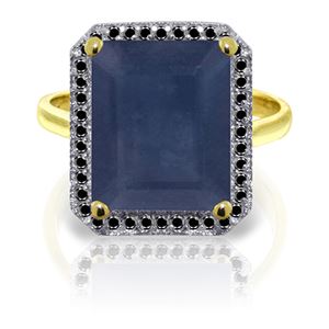 ALARRI 14K Solid Gold Ring w/ Natural Black Diamonds & Sapphire