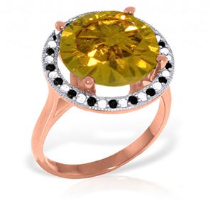 ALARRI 14K Solid Rose Gold Ring w/ Natural Black / White Diamonds & Citrine
