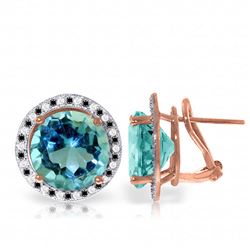 ALARRI 14K Solid Rose Gold Stud French Clips Earrings Black / White Diamonds & Blue Topaz