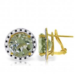 ALARRI 14K Solid Gold Stud French Clips Earrings Black / White Diamond & Green Amethyst