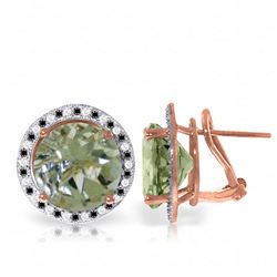 ALARRI 14K Solid Rose Gold Stud French Clips Earrings Black / White Diamond & Green Amethyst