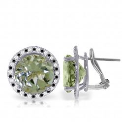 ALARRI 14K Solid White Gold Stud French Clips Earrings Black / White Diamond & Green Amethyst