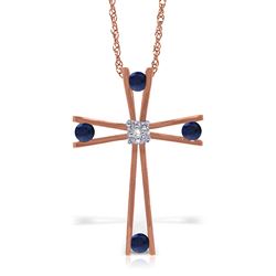 ALARRI 14K Solid Rose Gold Cross Necklace with Natural Diamond & Sapphires