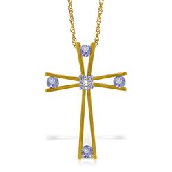ALARRI 14K Solid Gold Cross Necklace w/ Natural Diamond & Tanzanites