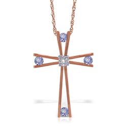 ALARRI 14K Solid Rose Gold Cross Necklace w/ Natural Diamond & Tanzanites