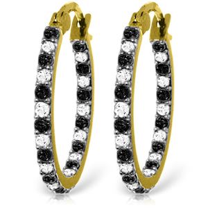 ALARRI 14K Solid Gold Hoop Earrings w/ Natural Black & White Diamonds