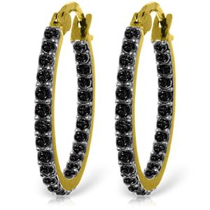 ALARRI 14K Solid Gold Hoop Earrings w/ Natural Black Diamonds