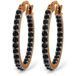 ALARRI 14K Solid Rose Gold Hoop Earrings w/ Natural Black Diamonds