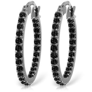 ALARRI 14K Solid White Gold Hoop Earrings w/ Natural Black Diamonds