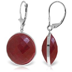 ALARRI 14K Solid White Gold Leverback Earrings w/ Checkerboard Cut Round Rubies