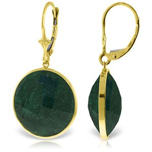 ALARRI 14K Solid Gold Leverback Earrings w/ Checkerboard Cut Round Emerald Color Corundum