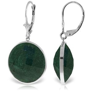 ALARRI 14K Solid White Gold Leverback Earrings w/ Checkerboard Cut Round Emerald Color Corundum