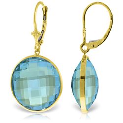 ALARRI 14K Solid Gold Leverback Earrings with Checkerboard Cut Round Blue Topaz