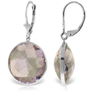 ALARRI 14K Solid White Gold Leverback Earrings w/ Checkerboard Cut Round Amethysts