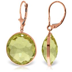 ALARRI 14K Solid Rose Gold Leverback Earrings w/ Checkerboard Cut Round Lemon Quartz