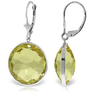 ALARRI 14K Solid White Gold Leverback Earrings w/ Checkerboard Cut Round Lemon Quartz