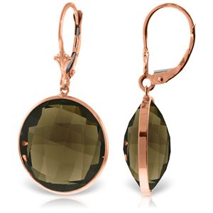 ALARRI 14K Solid Rose Gold Leverback Earrings w/ Checkerboard Cut Round Smoky Quartz