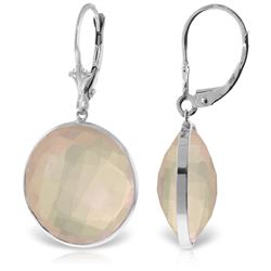 ALARRI 14K Solid White Gold Leverback Earrings w/ Checkerboard Cut Round Rose Quartz