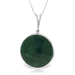 ALARRI 14K Solid White Gold Necklace w/ Checkerboard Cut Round Emerald Color Corundum