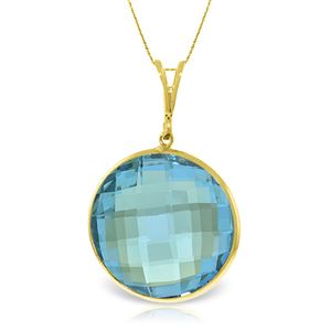 ALARRI 14K Solid Gold Necklace w/ Checkerboard Cut Round Blue Topaz