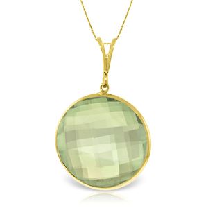 ALARRI 14K Solid Gold Necklace w/ Checkerboard Cut Round Green Amethyst
