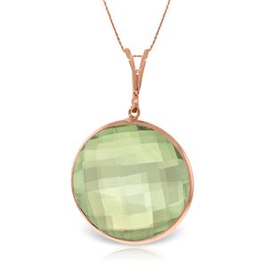 ALARRI 14K Solid Rose Gold Necklace w/ Checkerboard Cut Round Green Amethyst