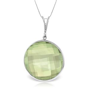 ALARRI 14K Solid White Gold Necklace w/ Checkerboard Cut Round Green Amethyst