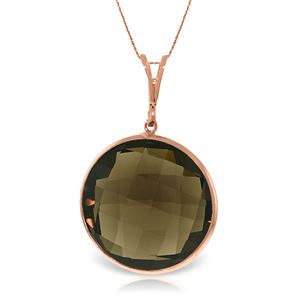 ALARRI 14K Solid Rose Gold Necklace w/ Checkerboard Cut Round Smoky Quartz