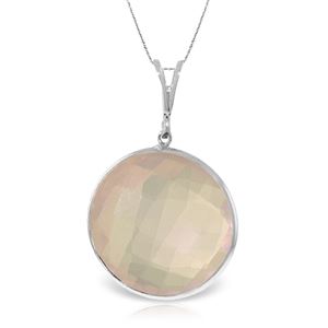 ALARRI 14K Solid White Gold Necklace w/ Checkerboard Cut Round Rose Quartz