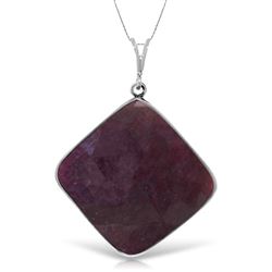 ALARRI 14K Solid White Gold Necklace w/ Checkerboard Cut Dyed Ruby